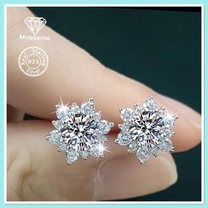 Moissanite Sterling Silver Floral Stud Earrings